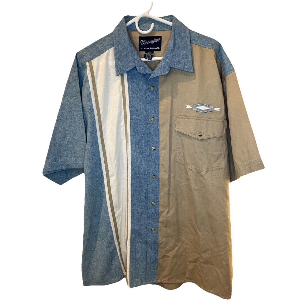 Men's Vintage Wrangler Western Shirts Short Sleeve Button Up Shirt - Size XL
